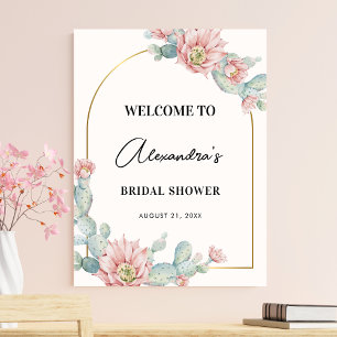 Cactus Floral Gold Arch Bridal Shower Welcome Sign