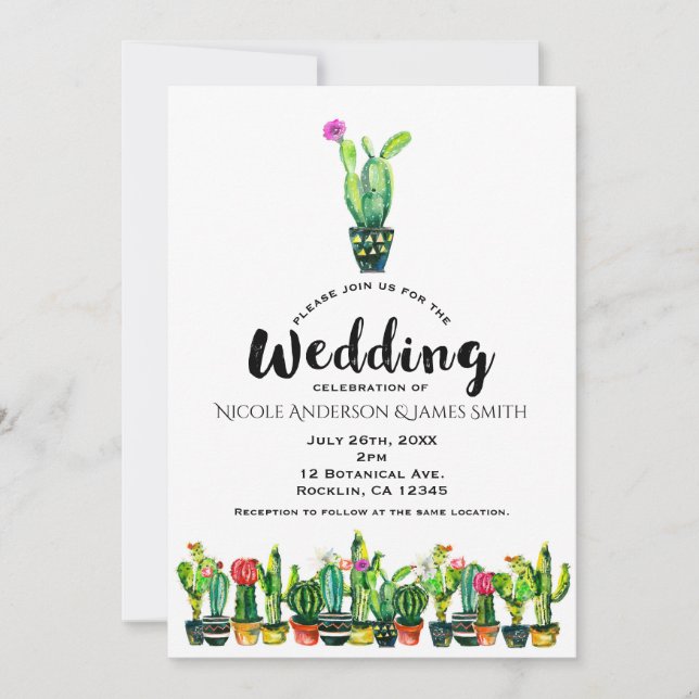 Cactus Floral Rustic Southwestern Boho Wedding Invitation (Front)
