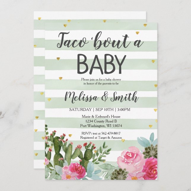 Cactus floral Taco Bout Baby Baby Shower Invitation (Front/Back)
