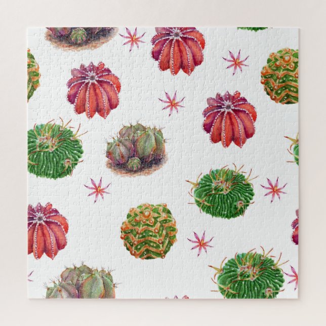 Cactus Floral: Watercolor Background Jigsaw Puzzle (Vertical)