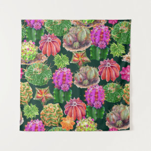 Cactus Floral Watercolor Seamless Pattern Tapestry