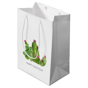 Cactus Flower Art HAPPY BIRTHDAY Southwest Desert Medium Gift Bag