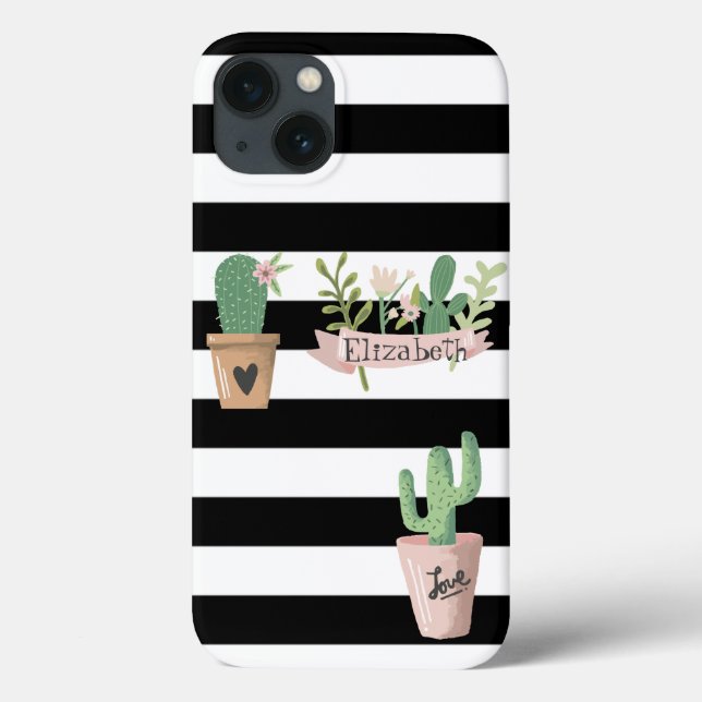 Cactus Flower Black White Stripes  Case-Mate iPhone Case (Back)