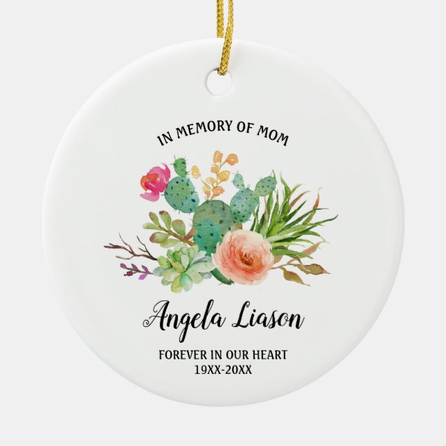 Cactus Flower In Memory of Mum Christmas Ceramic Tree Decoration (Front)
