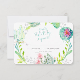 Cactus Flower Modern Watercolor Desert Wood Rsvp Card