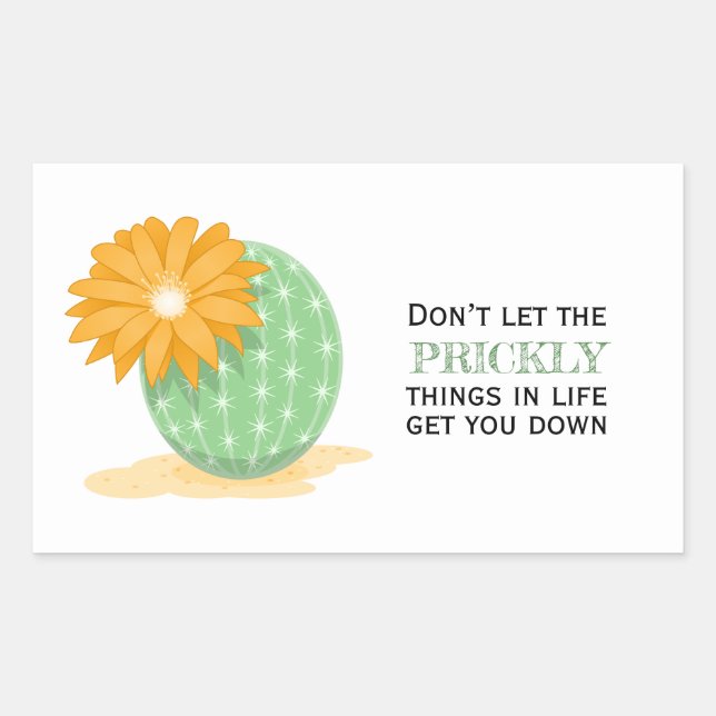 Cactus Flower - Prickly Things Quote Rectangular Sticker (Front)