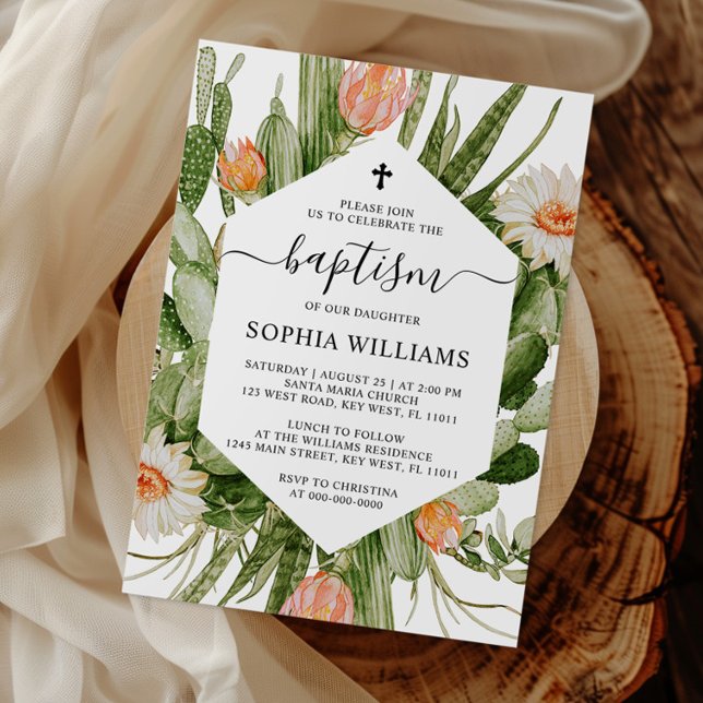Cactus Flowers Frame Baptism Invitation (Creator Uploaded)