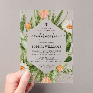 Cactus Flowers Frame Confirmation  Acrylic Invitations