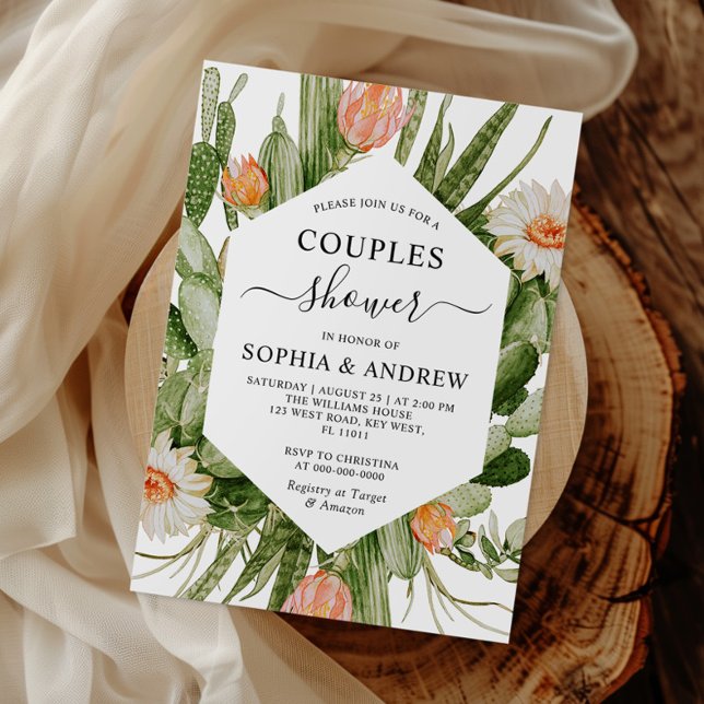 Cactus Flowers Frame Couples Shower Invitation (Creator Uploaded)