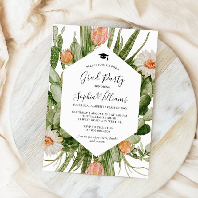 Cactus Flowers Frame Graduation Party Invitation (Creator Uploaded)