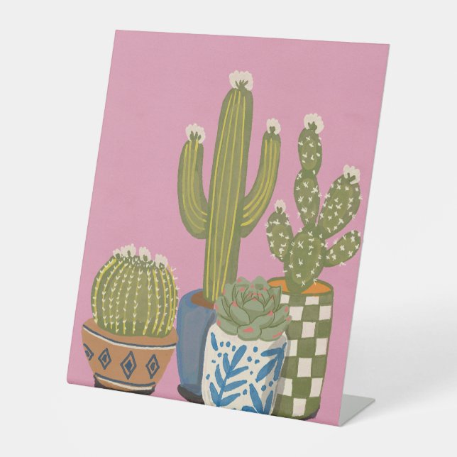 Cactus Flowers Pink Pedestal Sign (Front)
