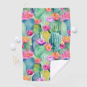 Cactus Flowers Watercolor Art Desert Colourful Golf Towel