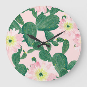 Cactus Flowers: Watercolor Painting Large Clock