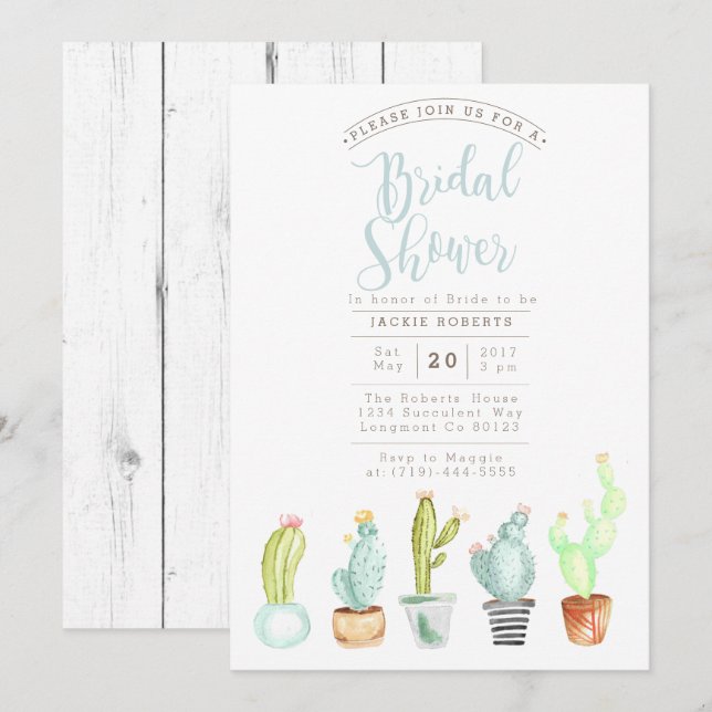 Cactus Garden | Watercolor Bridal Shower Invite (Front/Back)