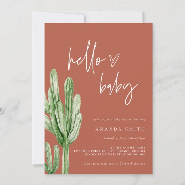 Cactus Gender Neutral Desert Hello Baby Shower Inv Invitation (Front)