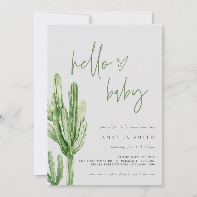Cactus Gender Neutral Desert Hello Baby Shower Inv Invitation (Front)