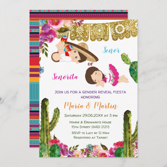 Cactus Gender Reveal Fiesta Invite (Front/Back)