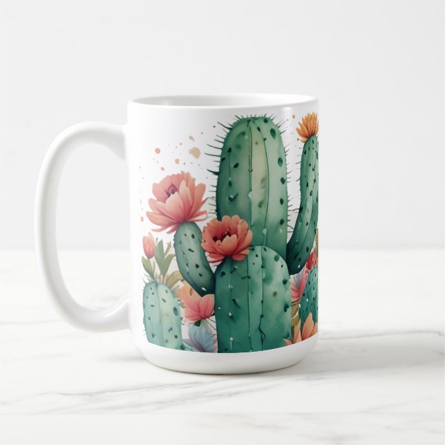 Cactus Green Succulent Watercolor Garden Plant Coffee Mug (Left)