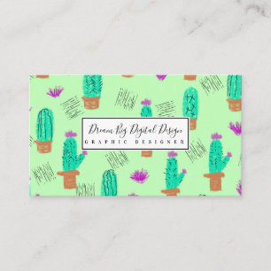 Cactus Greenery Doodles Green Business Card