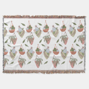Cactus Hanging Baskets Botanical Floral Throw Blanket