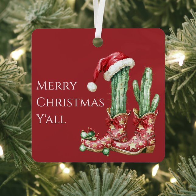 Cactus Hat Stars Western Cowboy Boots Christmas Metal Tree Decoration (Insitu)