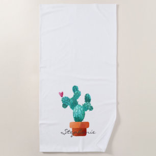 Cactus Heart NAME Southwest Desert Love Fun Beach Towel