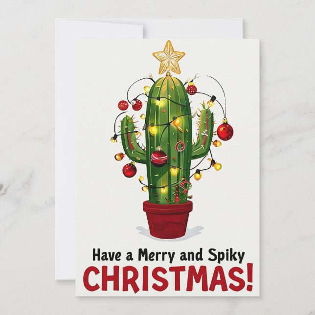 Cactus Holiday Card with Ornaments and Lights (Front)