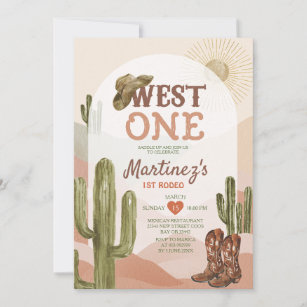 Cactus How The West Was One Birthday Party Cowboy  Invitation
