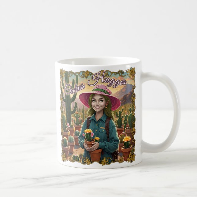 Cactus Hugger Coffee Mug – Whimsical Desert Garden (Right)
