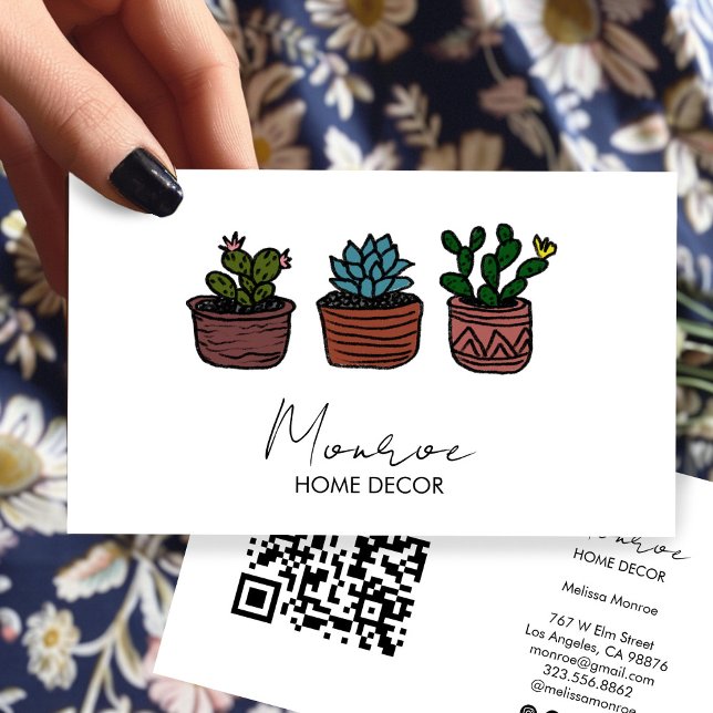 Cactus Illustration Boho Doodle QR Social Icons  Business Card (Cactus Illustration Boho Doodle QR Social Icons Business Card
)