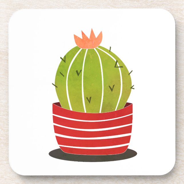 Cactus in a pot minimal art  poster coaster (Front)