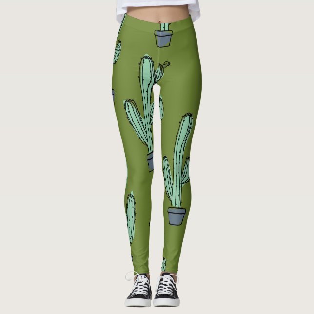 Cactus in Pot Illustration Leggings (Front)