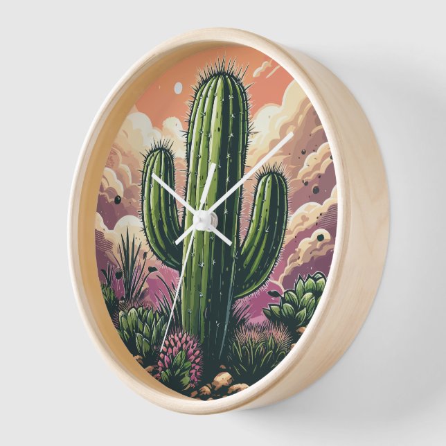 Cactus in the cloudy desert clock (Angle)