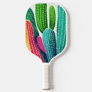 Cactus in vividly bright colours pickleball paddle