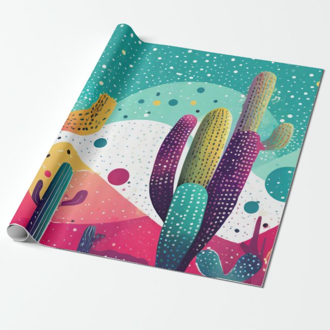 Cactus in vividly bright colours  wrapping paper (Unrolled)