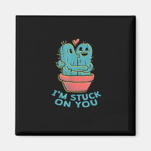 Cactus Joke Im Stuck On You Retro Succulent Couple Magnet