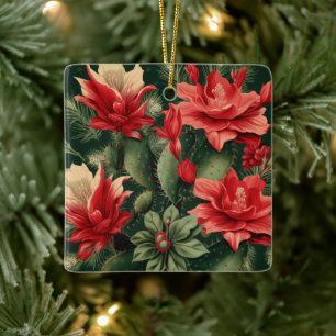 Cactus Kisses & Christmas Wishes A Square Ornament