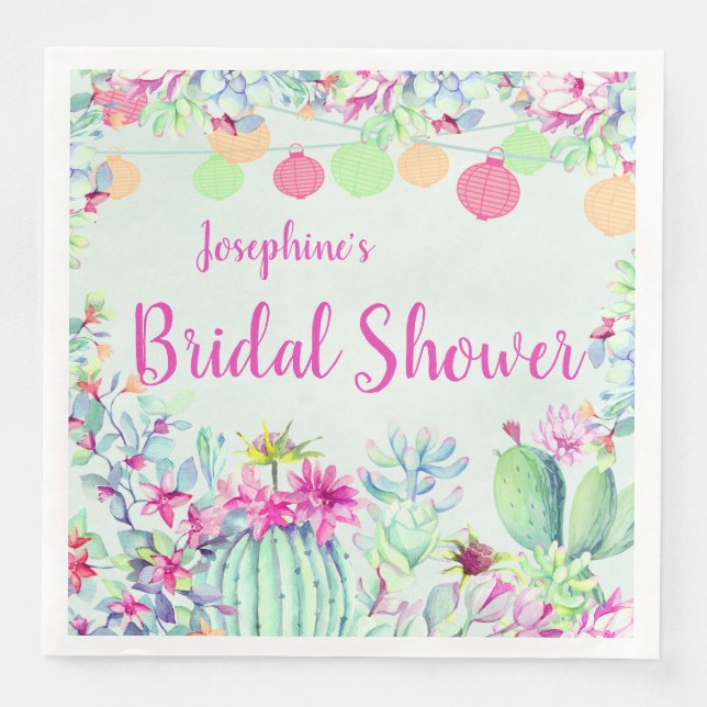 Cactus Lantern Fiesta Succulents Bridal Shower Napkin (Front)