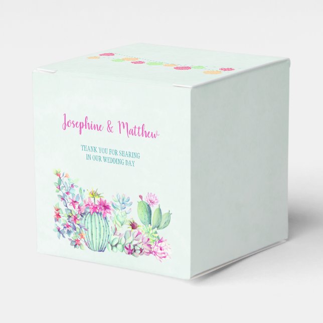 Cactus Lantern Fiesta Succulents Wedding Favour Box (Front Side)