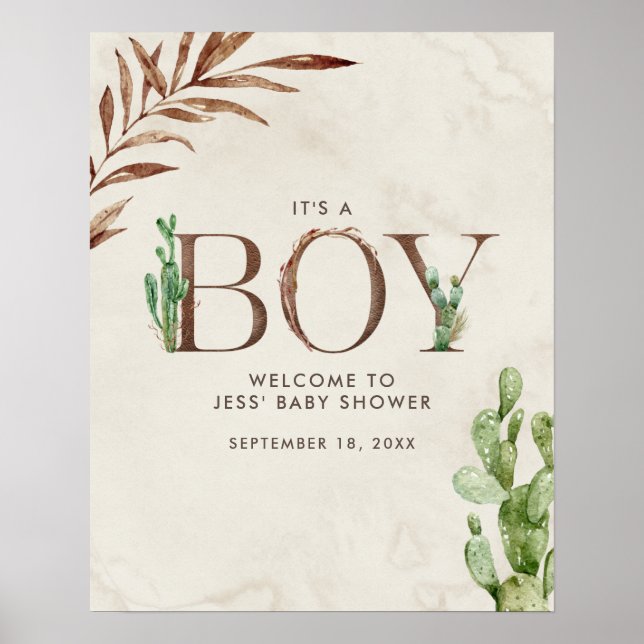 Cactus Leather Boy Baby Shower Welcome Poster (Front)