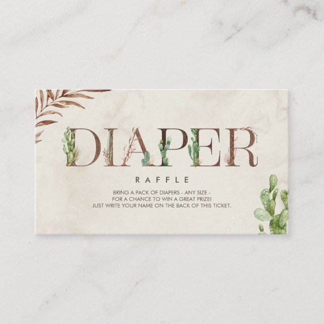 Cactus Leather Inspired Baby Shower Diaper Raffle Enclosure Card (Front)