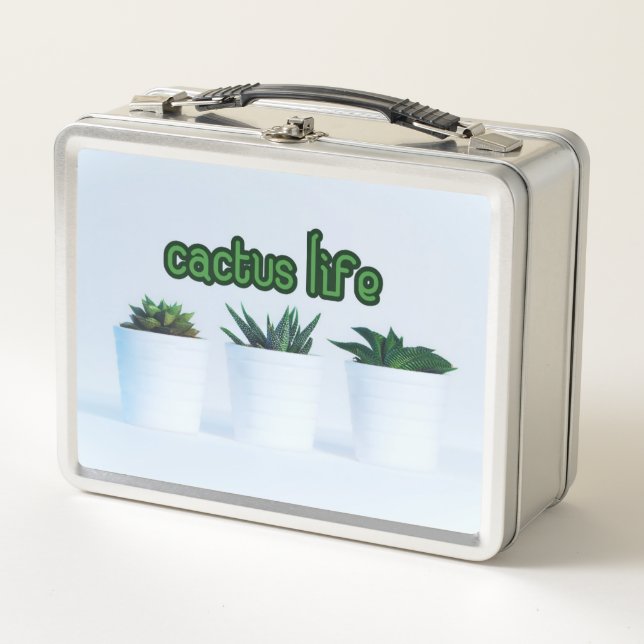 Cactus Life Potted Plants Metal Lunch Box (Front)