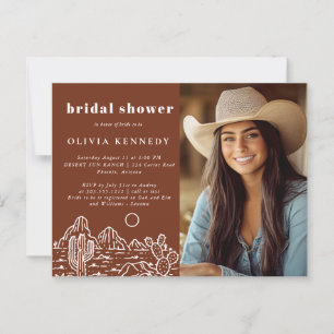 Cactus Line Art Desert Photo Bridal Shower Invite  Postcard