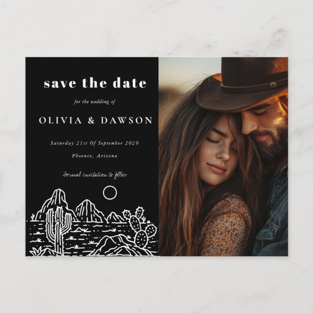 Cactus Line Art Desert Photo Save the Date   Postcard (Front)