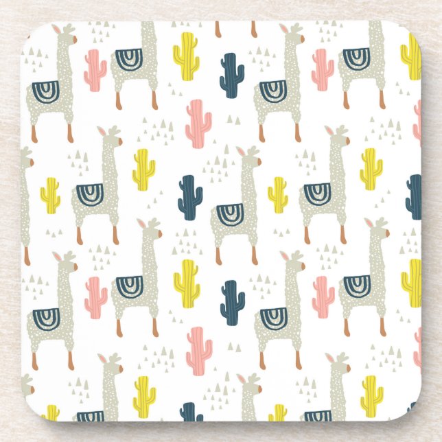 Cactus & Llamas Pattern Coaster (Front)