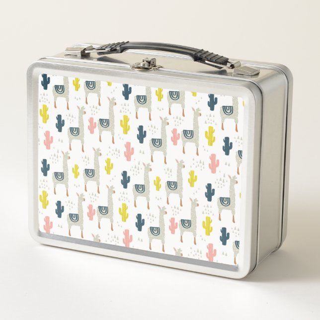 Cactus & Llamas Pattern Metal Lunch Box (Front)