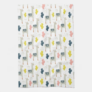 Cactus & Llamas Pattern Tea Towel