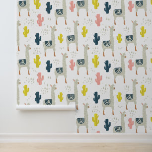 Cactus & Llamas Pattern Wallpaper