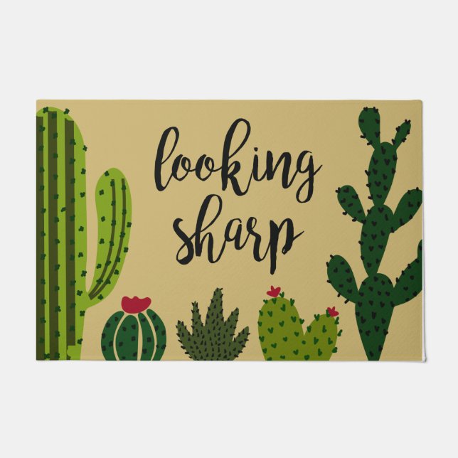 Cactus Looking Sharp Mat, Plant Lover Doormat (Front)