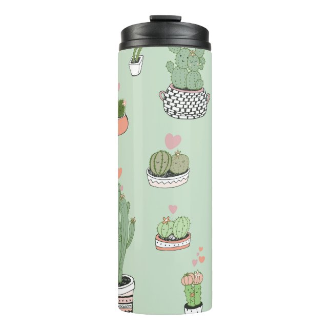 Cactus Love: Cute Cartoon Pattern. Thermal Tumbler (Front)